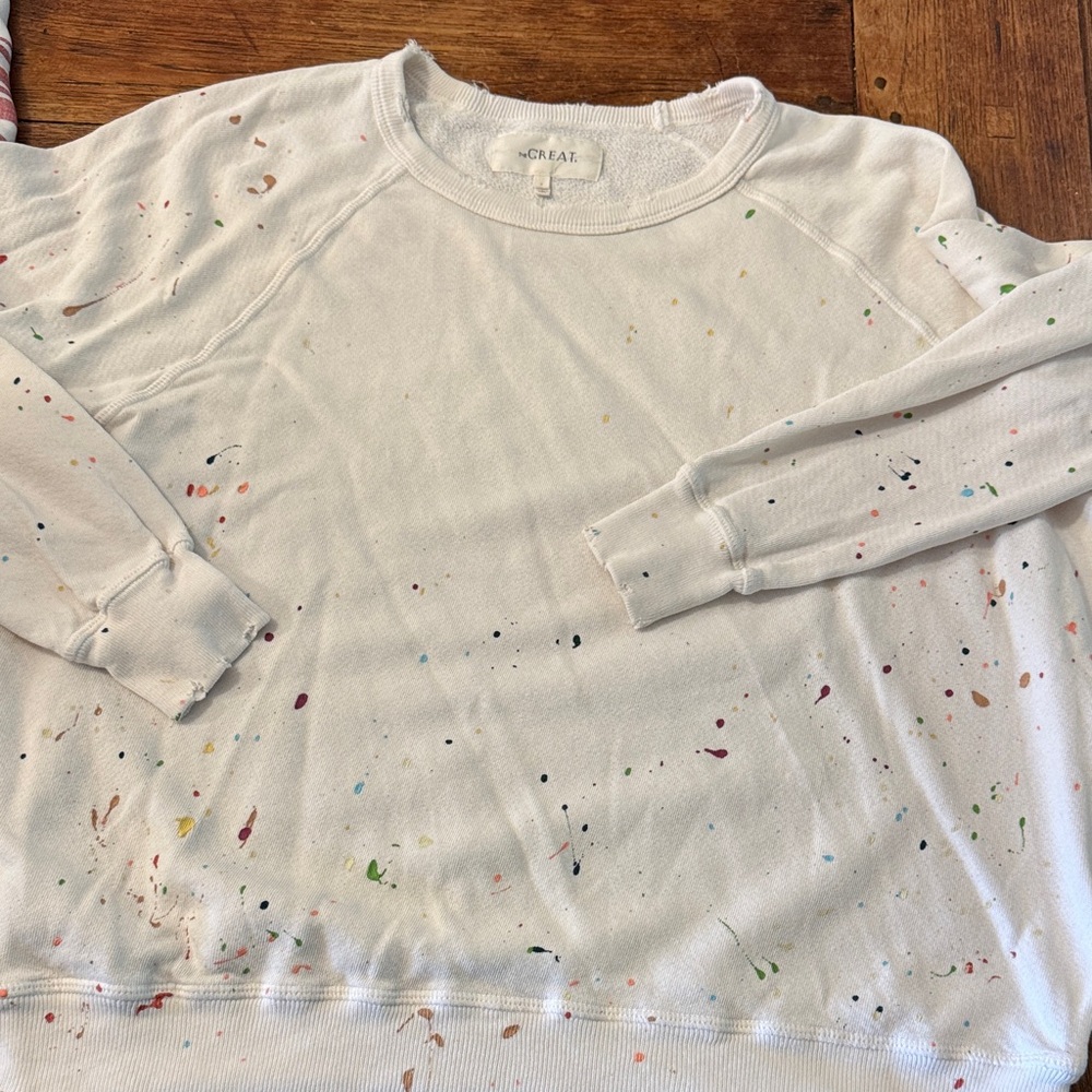THE GREAT. White Multicolor Splatter Sweatshirt